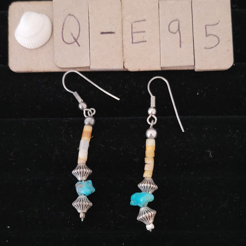 Sterling Silver Dangle yellow beads single turquoise stone Earrings Item # Q95